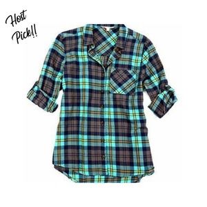 HP - C&C California Green Plaid Flannel Top